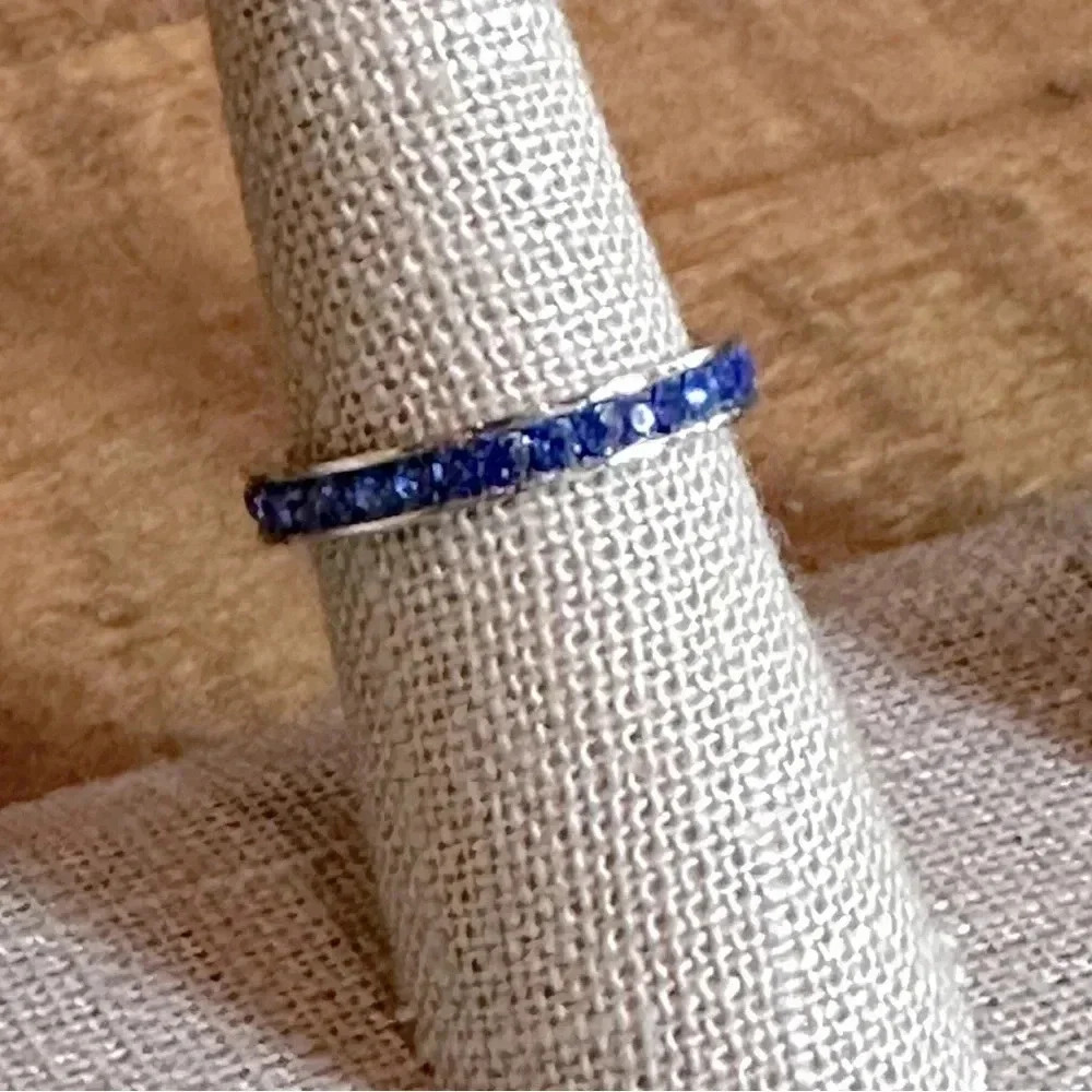Blue Sapphire Colored CZ Stainless Steel Eternity Band Ring September Birthstone - Picture 5 of 7